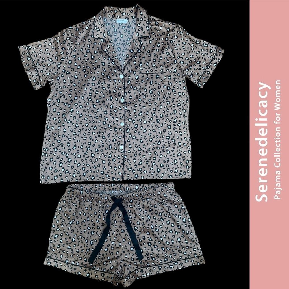 Serene Delicacy Tan Leopard Print‎ Pajama Set, Size XL, MSRP $25 - Picture 3 of 8